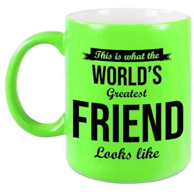 Afbeelding van Worlds Greatest Friend cadeau mok / beker neon groen 330 ml feest mokken