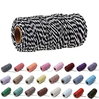 Afbeelding van 100 Yard / 2 mm gekleurde katoenen touw Craft koord maken breien String voor ambachten geschenkverpakking (Zwart wit)