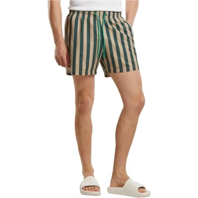 Afbeelding van Urban Classics Striped Zwemshorts, Heren, Maat: Small, Bottlegreen unionbeige