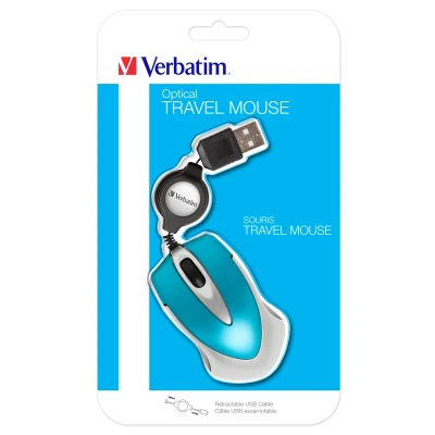 Afbeelding van Verbatim Go Mini Muis USB Optisch Caribsch blauw 3 Toetsen 1000 dpi Met kabelroller