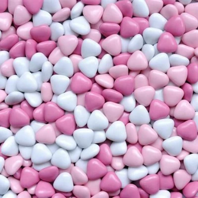 Afbeelding van Chocolade Dragee Hartjes Roze Wit 900 Gram