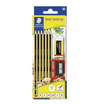 Afbeelding van Potlood Staedtler Noris HB blister à 6 stuks met gum en gratis slijper