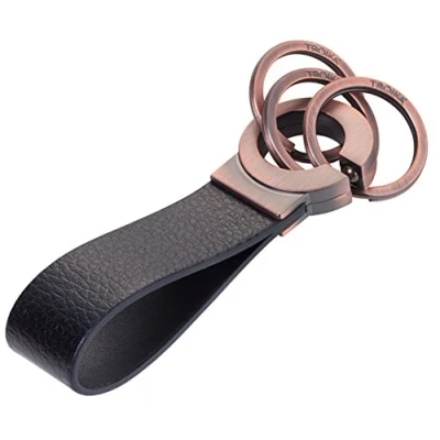 Afbeelding van TROIKA Key Click sleutelhouder KR8 02/RG lederen lus, zwart/roségoud sleutelhanger met 3 sleutelringen praktische kliksluiting het origineel van TROIKA, zwart/roségoud, handlich,