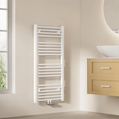 Afbeelding van EMKE Badkamerradiator, handdoekdroger, handdoekverwarmer, 500 x 1000 mm, 427 watt, wit, voor wateraansluiting