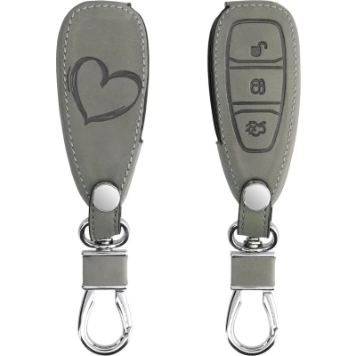 Afbeelding van kwmobile autosleutelhoes geschikt voor Ford 3 knops autosleutel Keyless Go beschermhoes van imitatieleer Brushed Hart design grijs