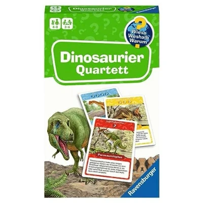 Afbeelding van Ravensburger 22359 Wieso? Weshalb? Warum? Dinosaurier Quartett Mitbringspiel mit detailreich gestalteten Karten zu spannenden Saurier Arten, informativen Texten und einer weiteren Spielvariante