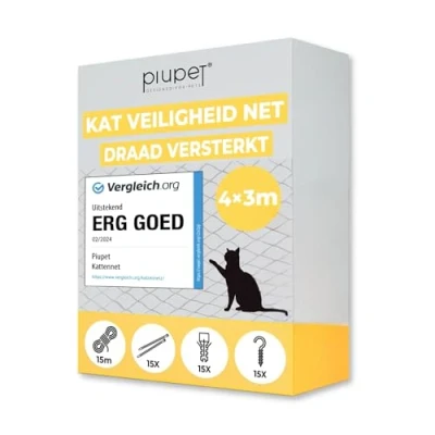Afbeelding van PiuPet® kattennet versterkt I 4 x 3 m groen bevestigingsset inclusief voor balkon raam kattenrooster kattenraambescherming