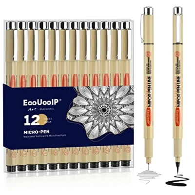 Afbeelding van EooUooIP Micro Pen Fineliner Inkt Pen, 12 Pack Pennen Set, Zwarte Pigment Fineliners Art Supplies Fine Point Schets Schaduw Tekening Technische voor Kunstenaar,
