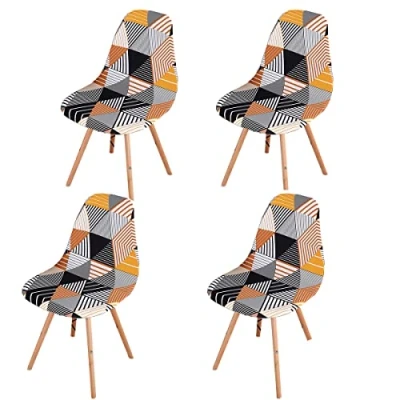 Afbeelding van Highdi Scandinavische eetkamerstoelhoezen, stretch, universeel, armloze stoelhoezen, verwijderbare wasbare stoelhoezen voor keuken, slaapkamer, woonkamer, lounge (4 stuks, gestreepte driehoek)