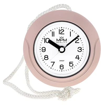 Afbeelding van MPM Quality Design badkamerklok van kunststof, kwartsuurwerk Sweep, 3 5 ATM waterdicht, roze, Ø 135 mm, ook geschikt voor buiten en als badkamerklok, zwembadklok, keukenklok