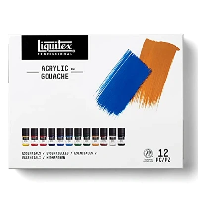 Afbeelding van LIQUITEX 3699325 Professional Acrylic Gouache, 6 Kleuren set, lichtecht, acrylverf met gouache eigenschappen, watervast Essential Set 12x22ml,