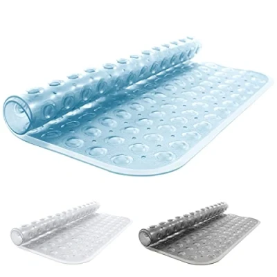Afbeelding van ANSIO® Douchematten antislip schimmelmat voor badkamer rubberen douchemat met afvoergaten en zuignappen, machinewasbaar (54 x 54 cm, transparant blauw)