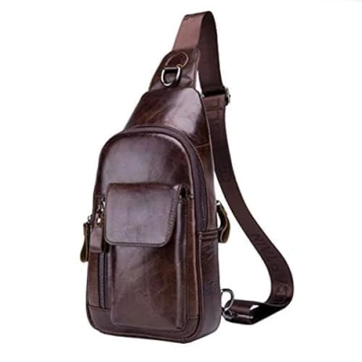 Afbeelding van Lederen Sling Bag Wandelen Dagrugzak voor Mannen Vrouwen Outdoor Reizen Camping Vissen Crossbody Schouder Borst Pack Rugzak