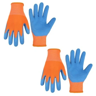 Afbeelding van HANDLANDY 2 paar tuinhandschoenen voor kinderen 3 jaar, leeftijd 4 5 6 13 met schuimrubber gecoate tuin en werkhandschoenen meisjes, jongens (3XS, 5)