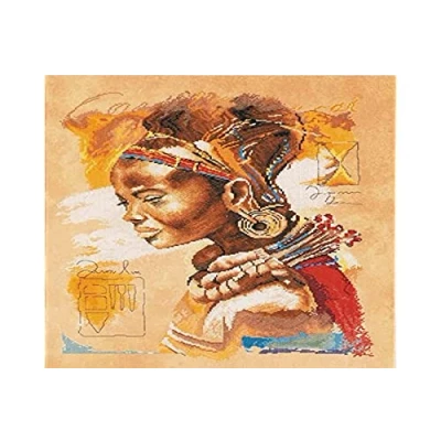 Afbeelding van LANARTE PN Verpakking met tellen Afrikaanse vrouw kruissteekverpakking, katoen, meerkleurig, 39 x 49 0,3 cm