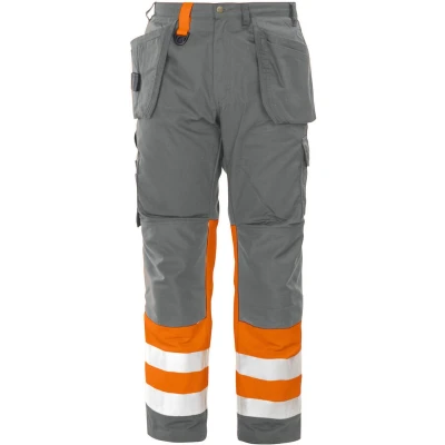 Afbeelding van ProJob 6502 SIGNALISATIEBROEK MET KNIEZAKKEN EN SPIJKERZAKKEN ISO 20471 KLASSE 1 646502 oranje/grijs