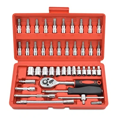 Afbeelding van Gunpla Rode Dopsleutelset 46 delig, Steeksleutelset, Fijnmechanica set met 1/4 inch Omschakelratel en Schroevendraaiergreep