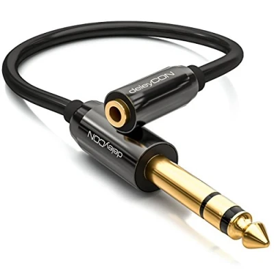 Afbeelding van deleyCON 0,2m Stereo Audio Jack Adapterkabel 6,3mm Stekker naar 3,5mm Bus Vergulde en Zwart