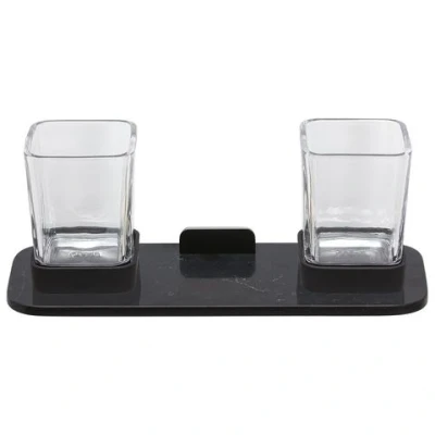 Afbeelding van Geesa shift glashouder dubbel zwart met planchet van matzwarte marmerlook 919934 06 m6