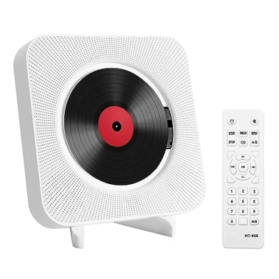 Afbeelding van Cd speler, draagbaar, met bluetooth HiFi speakers voor aan de muur, Home Audio Boombox afstandsbediening, FM radio, 3,5 mm jackplug /AUX ingang USB mp3, trekschakelaar