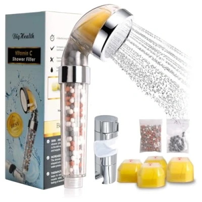 Afbeelding van DigHealth Douchekop, handdouche met vitamine C, ionische filtratie, zacht hard water, verhoogt de waterdruk, bespaart eenvoudige installatie, vermindert chloor, kalk fluor voor droge huid en