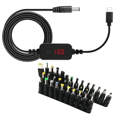 Afbeelding van PD naar DC adapterkabel, universele oplaadkabel met 34 aansluitstekkers, instelbare 5 V, 9 12 15 20 holle stekker, USBC oplader, stroomkabel voor laptops,