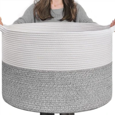 Afbeelding van TIMEYARD Opbergmand kinderkamer, mand opslag, wasmand kinderen, grote mand, kerstboommand, voor dekens, babyspeelgoed, gevlochten 55 x 35 cm, grijs
