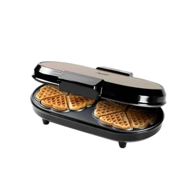 Afbeelding van Bestron dubbel Wafelijzer voor klassieke hartwafels, Wafelmaker met antiaanbaklaag &amp; indicatielampje, 1000 watt, kleur: Beige