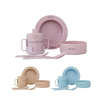 Afbeelding van Design Letters Mini Favourite starterset, niet giftig en 100% vrij van BPA, BPS ftalaten, inclusief diep bord, leerbeker voor kinderen, ontbijtschaal, lepels