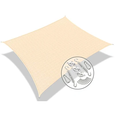 Afbeelding van vounot Rechthoekig HDPE zonnezeil, met bevestigingsset, uv bescherming, duurzaam, luchtig en ademend, blokkeert 90% stralen, montageset incl. 3 x 2,5 m, ivoorkleurig