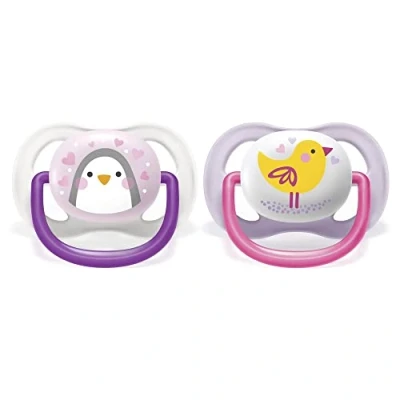 Afbeelding van 2 stuks ultra luchtige trendy fopspenen 0/6 maanden vogel en pinguïn Philips Avent