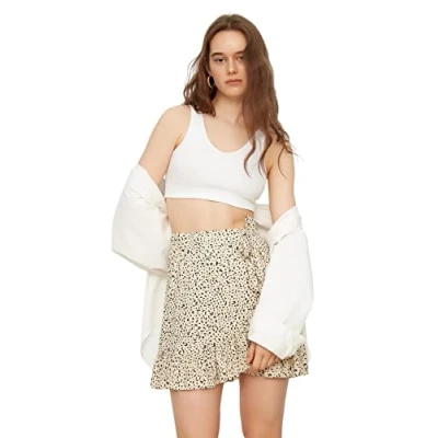 Afbeelding van Trendyol Donker Marineblauwe Mini Stretch Gebreide Minirok Met Ruches En Hoge Taille Print Twoss21Et0010