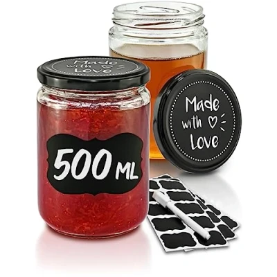 Afbeelding van Set van 12 Inmaakpotten Met schroefdeksel 500 ml Jampotten etiketten &amp; pen Luchtdicht Vaatwasmachinebestendig Ideaal om cadeau te geven.