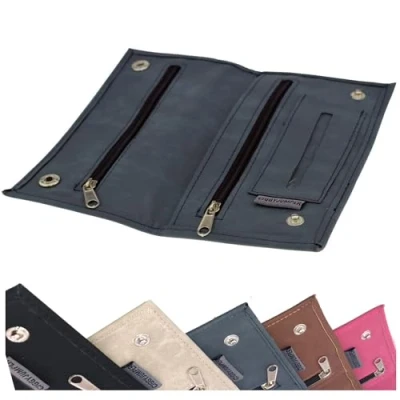 Afbeelding van Tabakstas used Leather touch tabakszak voor draaitabak met vakken filter vloeitjes aansteker (1.) blauw single)