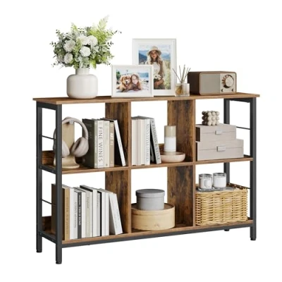Afbeelding van VASAGLE Boekenkastje, boekenplank, plank, 6 vakken, voor kantoor, woonkamer, slaapkamer, 120 x 33 80 cm, industrieel ontwerp, rustiek bruin en zwart LLS104B01