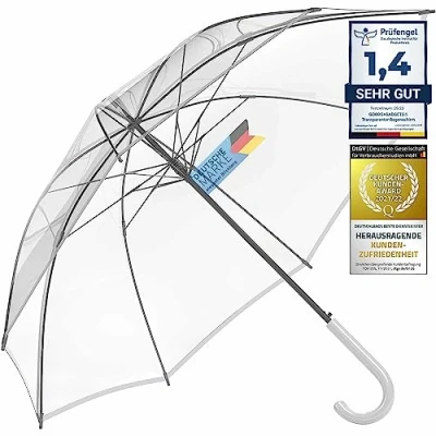 Afbeelding van GOODS+GADGETS Transparante paraplu, witte stokparaplu Ø 130 cm; Elegante paraplu in transparant De mode highlight (1x, XXL stokparaplu)