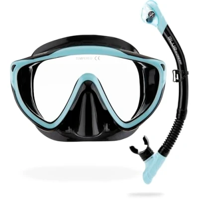 Afbeelding van CRESSI Tino &amp; Scilla Black/Ice Cyan Snorkelmasker en Snorkel Combi Set voor Volwassenen, Zwart/IJscyaan, Eén maat