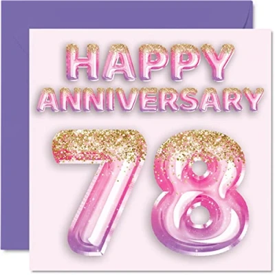 Afbeelding van Mooie 78e verjaardag kaart voor vrouw vriendin man vriend roze paarse glitter ballon gelukkige 78 kaarten van familie, 145mm x wenskaarten achtenzeventig jubilea