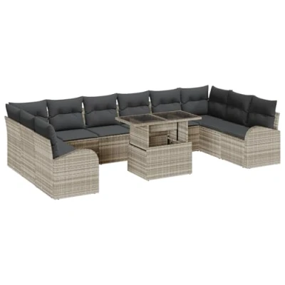 Afbeelding van vidaXL 11 delige Tuin Sofa Set met Kussens Lichtgrijs Poly Rattan