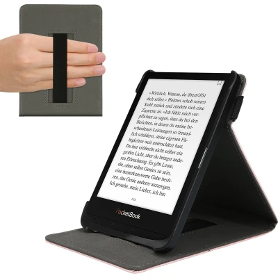 Afbeelding van kwmobile E reader hoesje geschikt voor Pocketbook Touch Lux 4/5/Touch HD 3/Color (2020)/ Vivlio 5 hoes flip case van kunstleer Ereader cover met handgrip en stand In roségoud