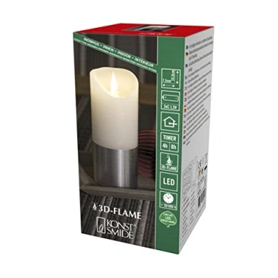 Afbeelding van KONSTSMIDE Led kaars Kerst versiering van echte was, wit, met zilverkleurige rand (1 delig)