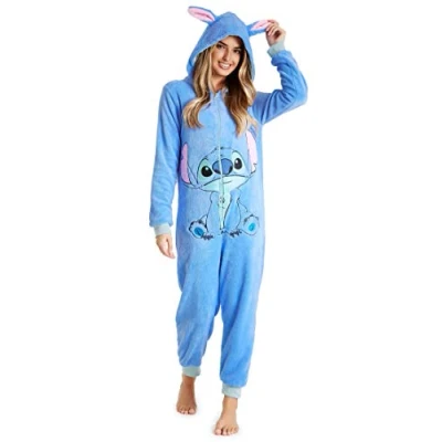 Afbeelding van Disney Onesie Dames Stitch Pyjama uit één Stuk Eeyore, Minnie, Maleficent Maten S XXL (Blauw Stitch, S)
