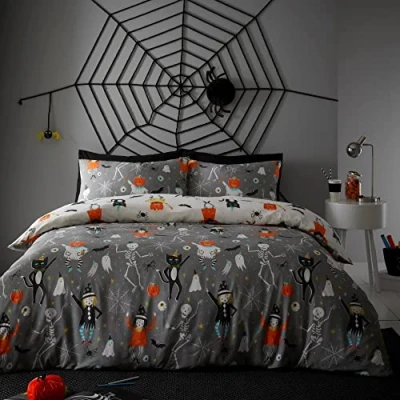 Afbeelding van Bedlam Halloween Kids Glow in the Dark Dekbedovertrek Set Party Eenpersoonsbed Grijs