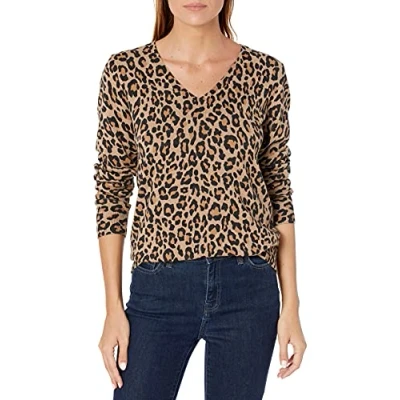 Afbeelding van Amazon Essentials Lichtgewicht V hals Sweater Camel Heather Animal Print, L