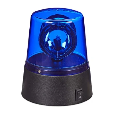 Afbeelding van Relaxdays LED zwaailicht blauw op batterijen zwaailamp feestverlichting reflectoren