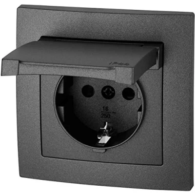 Afbeelding van Inbouw stopcontact IP44, steekklem, all in one, serie ET 1 antraciet