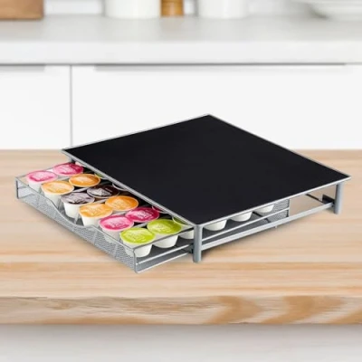 Afbeelding van Garden Mile Dolce Gusto Koffiepod houder, stapel 36 capsules, koffiepad opberglade, roestvrijstalen houten frame met anti vibratie antislip oppervlak