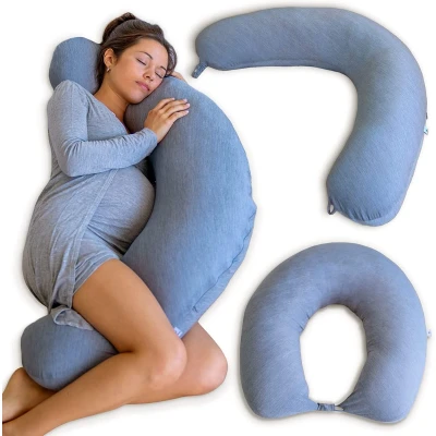 Afbeelding van Voedingskussen XXL multifunctioneel zwangerschapskussen, zijslaapkussen met verkoelende hoes (105 * 36 21cm), kussen zwangerschap