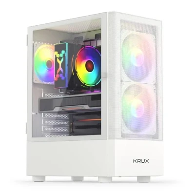 Afbeelding van KRUX Vako White RGB, ATX mATX gaming pc behuizing wit, 2x140mm ventilator, ruime binnenruimte, atx, goede luchtstroom, tot 310 mm GPU afstand, case white, KRXD005