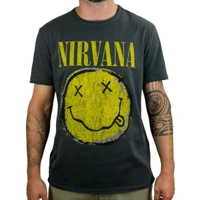 Afbeelding van Amplified shirt nirvana worn out smiley Donkergrijs Xl